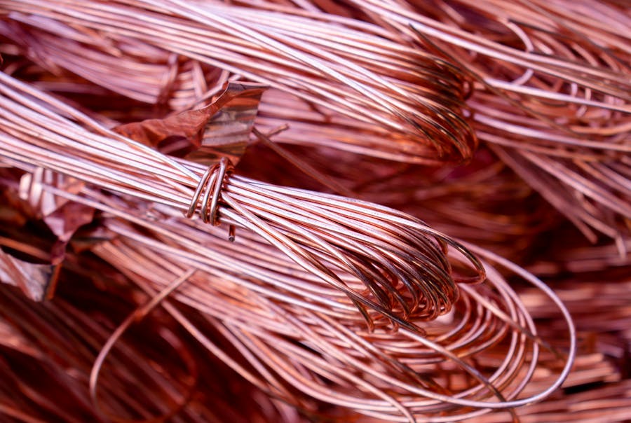 Copper wires and electronic scrap close-up