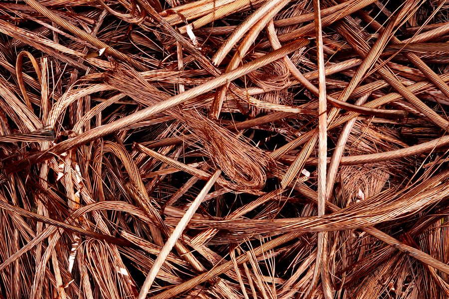 Pile of stripped copper wire scrap