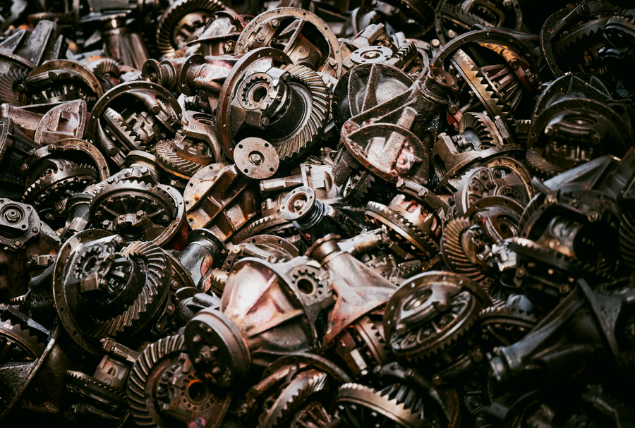 Pile of old machinery gears and parts